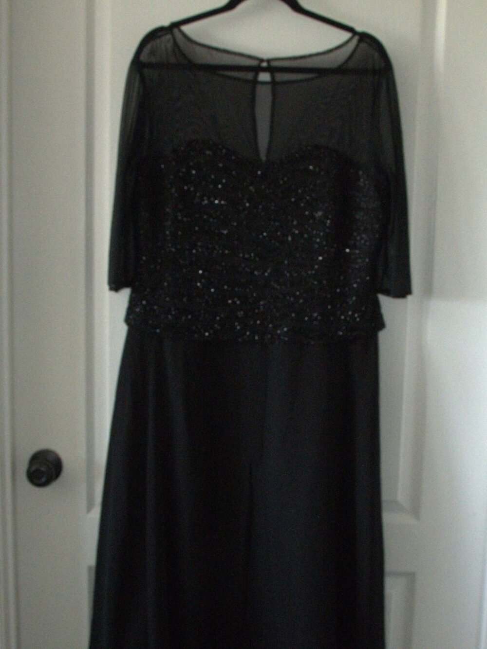 JKara New York Petite Black Beaded Illusion Neck Evening Gown size 16P